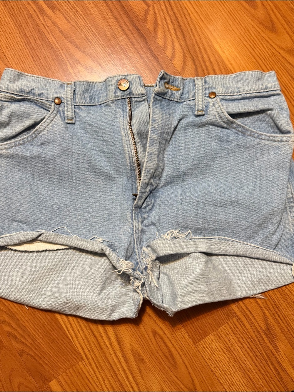 Wrangler Light Blue Rolled Hem High-Waist Jean Shorts